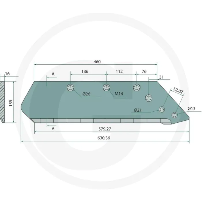 Heavy duty schaar rechts, 16" - passend voor lichaam: h, c